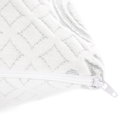 Close-up of bamboo pillow showing zipper detail for adjustable filling