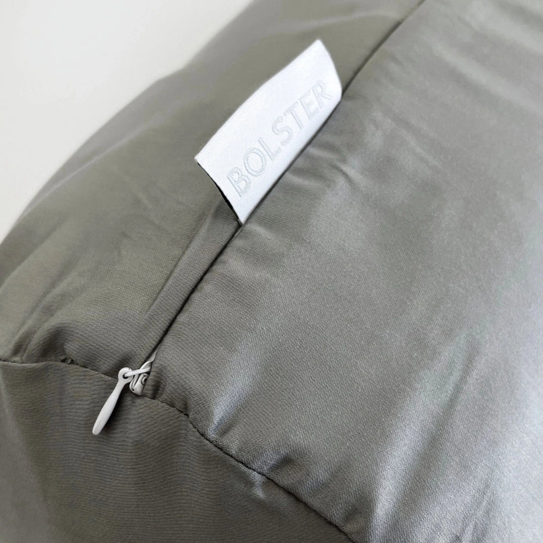 Close-up of bamboo pillowcase showing zipper detail