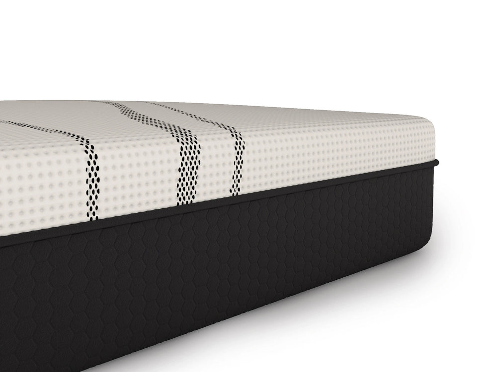 Detailed close-up of graphite-infused hybrid mattress showcasing cooling fabric and advanced construction