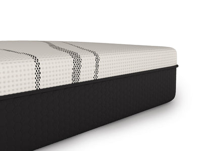 Detailed close-up of graphite-infused hybrid mattress showcasing cooling fabric and advanced construction