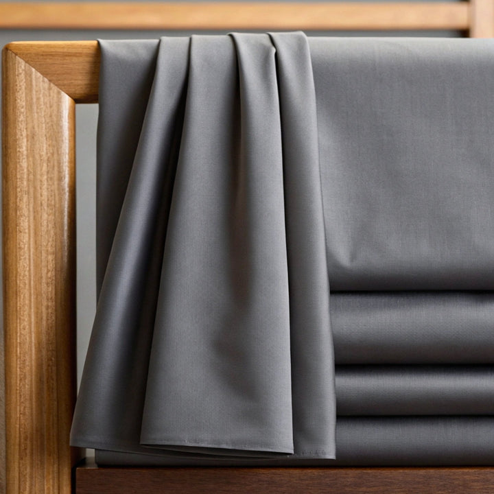 Graphite Gray copper-infused bamboo viscose fabric, close-up of the smooth sateen weave - same fabric used in the Copper Duvet Cover.