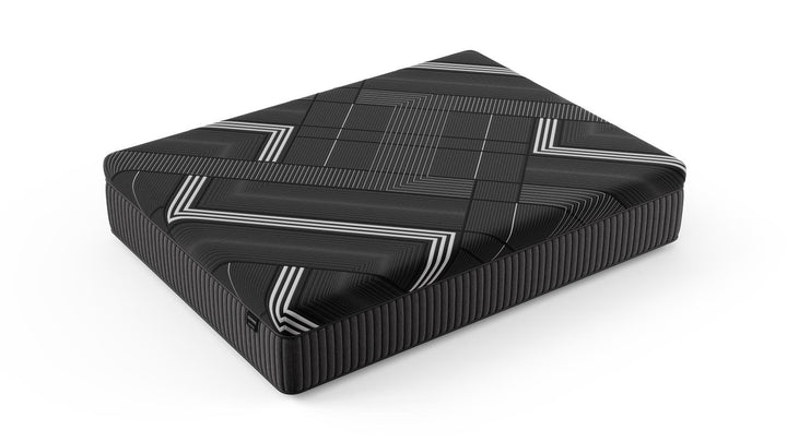 Titanium Hybrid Mattress with black and gray geometric pattern on a white background.