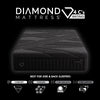 Black Diamond Hybrid Mattress by Diamond Mattress showing 4 C’s rating for comfort, cooling, conformance, and core support on a black background.