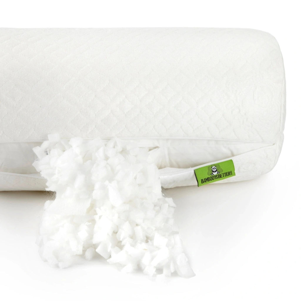 Bamboo bolster pillow with adjustable filling and washable cover, offering breathable support and customizable comfort