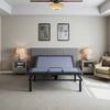 BT2000 adjustable bed base by Bamboo is Better shown in a modern bedroom with gray headboard, nightstands, and lamps.