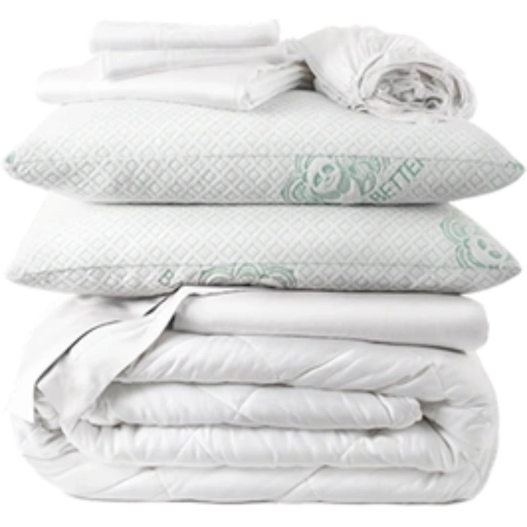 Set of four bamboo pillows bundled together, showcasing a mix of supportive and breathable designs for personalized comfort and eco-friendly sleep