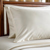 Powder white bamboo pillowcase with a soft twill weave and clean finish, styled in natural light. Breathable and skin-friendly with copper-infused freshness.