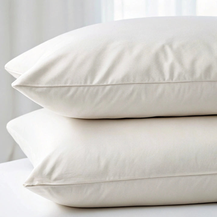 Powder white copper-infused bamboo pillowcases, set of two stacked — naturally hypoallergenic and cooling.