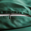 close-up of emerald green bamboo pillowcase with hidden emerald green zipper and smooth sateen finish