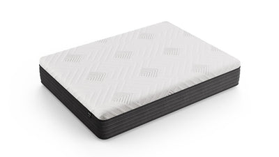 Angled top view of the Gilded Mattress showing its quilted white surface and dark gray base on a white background.