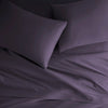 royal purple bamboo bed sheets with sateen weave from the Signature Collection, overhead view highlighting smooth texture and matching pillowcases