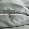 close-up of silver bamboo pillowcase with hidden white zipper and smooth sateen finish