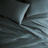 slate bamboo bed sheets with sateen weave from the Signature Collection, overhead view highlighting smooth texture and matching pillowcases