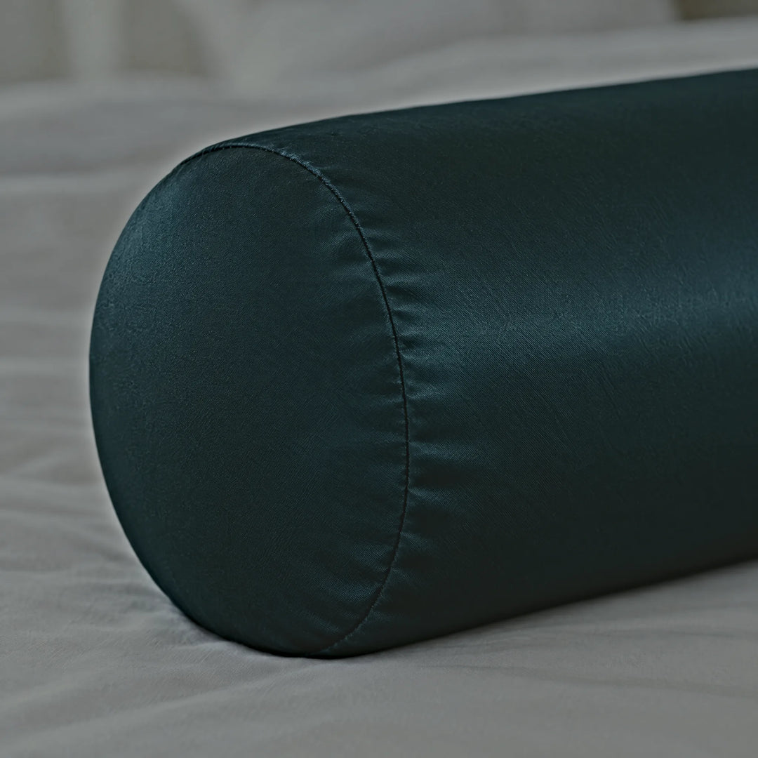 Slate bamboo viscose sateen bolster pillowcase, close-up of the smooth seamed end