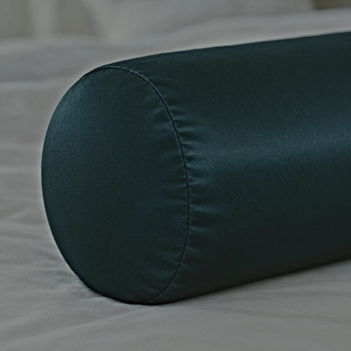 Slate bamboo viscose sateen bolster pillowcase, close-up of the smooth seamed end