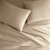 taupe bamboo bed sheets with sateen weave from the Signature Collection, overhead view highlighting smooth texture and matching pillowcases