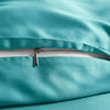 close-up of tiffany blue bamboo pillowcase with hidden tiffany blue zipper and smooth sateen finish