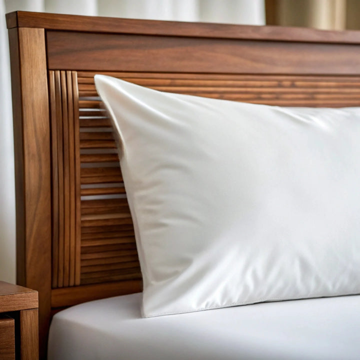 White bamboo sateen fabric close-up — the cooling weave used in the Toddler Pillowcase