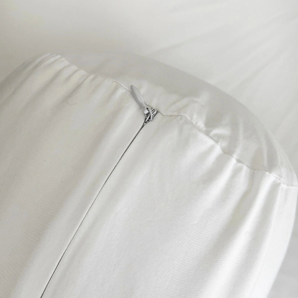 Close-up of bamboo pillowcase showing zipper detail 